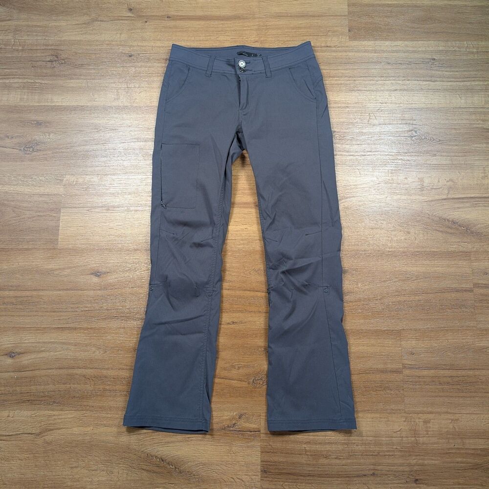 Prana Halle Mid Rise Outdoor Hiking Pants Women’s Sz 4 Gray Roll Up Snap Nylon